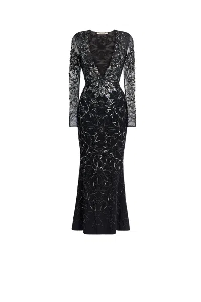 Roberto Cavalli Mosaic Embellished Fishtail Dress In Black