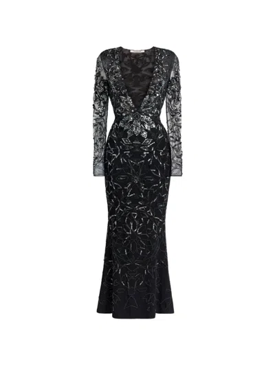 Roberto Cavalli Mosaic Embellished Fishtail Dress In Black