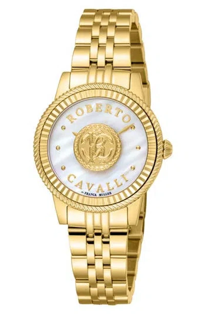 Roberto Cavalli By Franck Muller Mother-of-pearl Bracelet Watch, 30mm In Gold