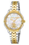 Roberto Cavalli By Franck Muller Mother-of-pearl Bracelet Watch, 32mm In Two Tone Silver & Gold