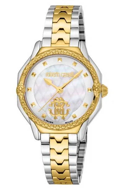 Roberto Cavalli By Franck Muller Mother-of-pearl Bracelet Watch, 32mm In Two Tone Silver & Gold