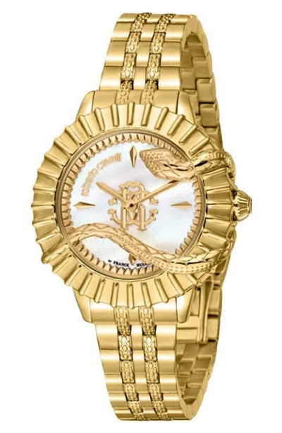 Roberto Cavalli By Franck Muller Mother-of-pearl Bracelet Watch, 33mm In Gold