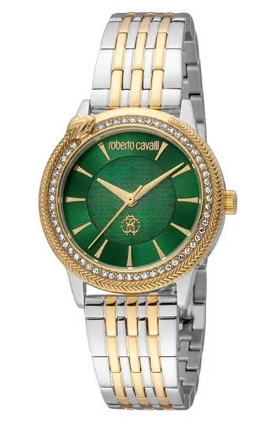 Roberto Cavalli Mother-of-pearl Dial Bracelet Watch, 32mm In Two Tone Silver & Gold