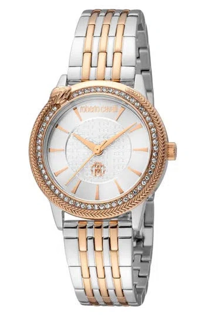 Roberto Cavalli Mother-of-pearl Dial Bracelet Watch, 32mm In Two Tone Silver & Rose Gold