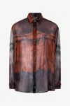 Roberto Cavalli Mottled Effect Silk-blend Shirt In Brown