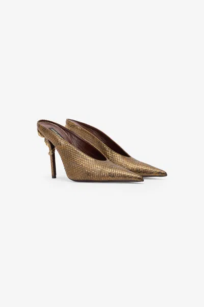 Roberto Cavalli Mules With Gold Python Snake Motif