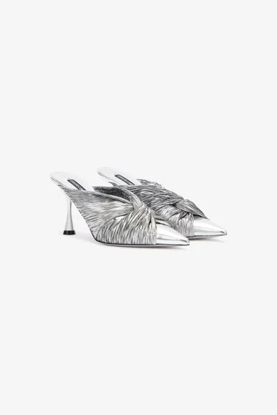 Roberto Cavalli Mules With Knotted Detail In Argento/palladio