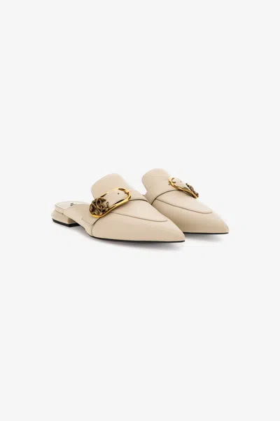 Roberto Cavalli Mules With Logo In Ivory