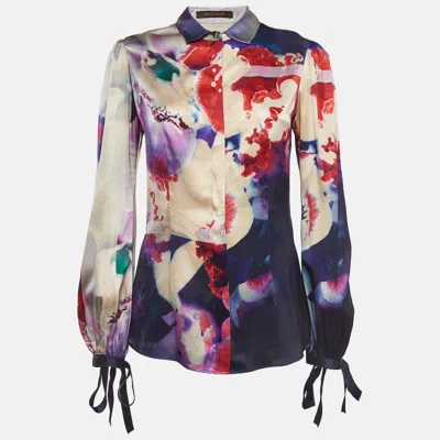 Pre-owned Roberto Cavalli Multicolor Abstract Print Satin Silk Shirt M