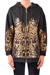 Roberto Cavalli Multicolor Animal Print Sweatshirt With Gold-tone Zipper In Black