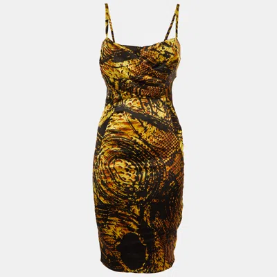 Pre-owned Roberto Cavalli Multicolor Animal Printed Satin Pleated Sleeveless Mini Dress M