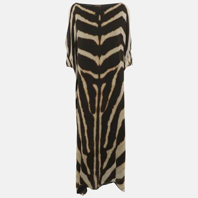 Pre-owned Roberto Cavalli Multicolor Animal Printed Silk Maxi Dress S In Brown