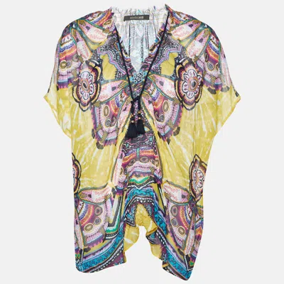 Pre-owned Roberto Cavalli Multicolor Aztec Silk Kaftan Top M