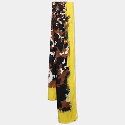 Roberto Cavalli Multicolor Camouflage Print Silk Shawl In Yellow