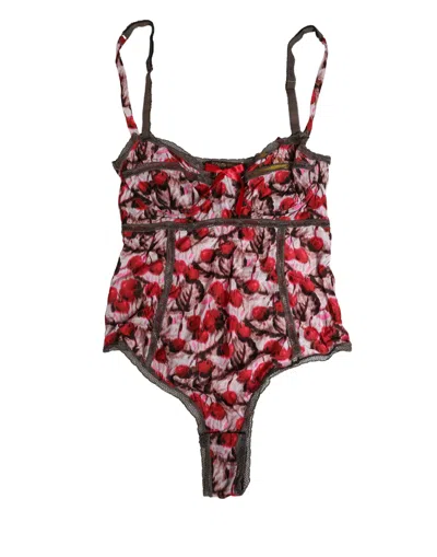 Roberto Cavalli Multicolor Cherryprint Lace Bodysuit Women's Underwear
