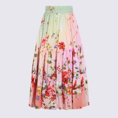 Roberto Cavalli Miami Flowers High Waist Tiered Midi Skirt In Multi