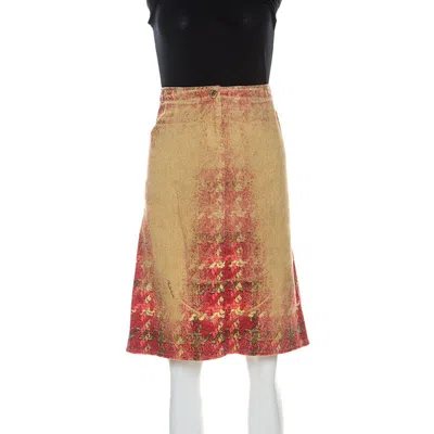 Roberto Cavalli Multicolor Faded Houndstooth Print Denim Skirt