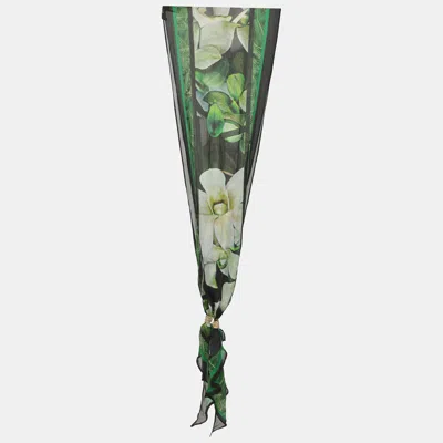 Pre-owned Roberto Cavalli Multicolor Floral Print Chiffon Scarf In Green
