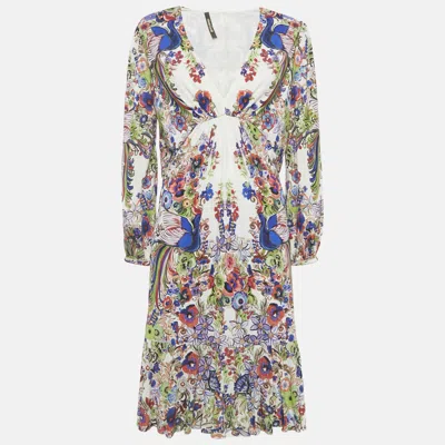 Pre-owned Roberto Cavalli Multicolor Floral Print Crepe Midi Dress M