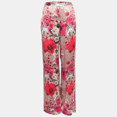 Roberto Cavalli Multicolor Floral Print Silk Straight Leg Pants