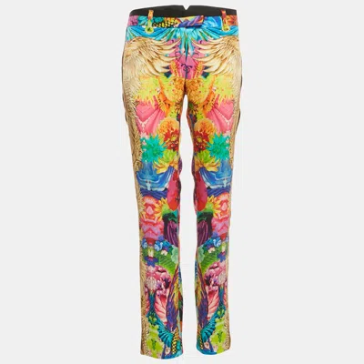 Pre-owned Roberto Cavalli Multicolor Floral Print Silk Trousers M