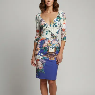 Pre-owned Roberto Cavalli Multicolor Floral Printed Jersey Draped Midi Dress S
