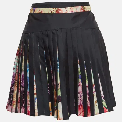 Pre-owned Roberto Cavalli Multicolor Floral Printed Silk Pleated Mini Skirt S In Navy Blue