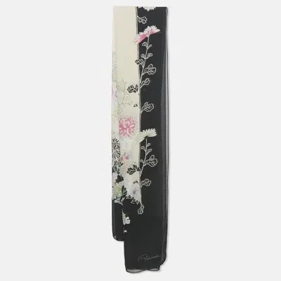 Roberto Cavalli Multicolor Floral Printed Silk Scarf In Purple