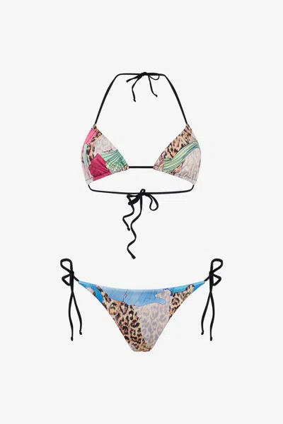 Roberto Cavalli Multicolor Flower Print Bikini