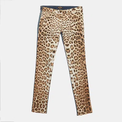 Pre-owned Roberto Cavalli Multicolor Leopard Print Chambray Skinny Fit Jeans Xs