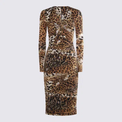 Roberto Cavalli Multicolor Midi Dress In Animal Print
