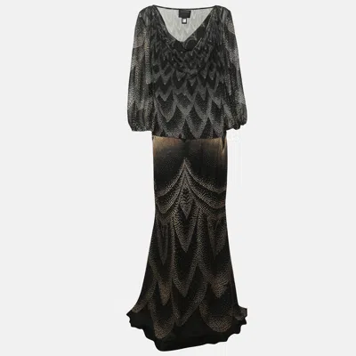 Pre-owned Roberto Cavalli Multicolor Printed Chiffon Drape Neck Maxi Dress M