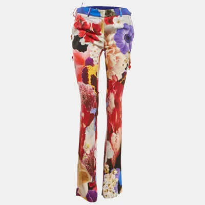 Pre-owned Roberto Cavalli Multicolor Printed Crepe Side Tie Detail Pants S