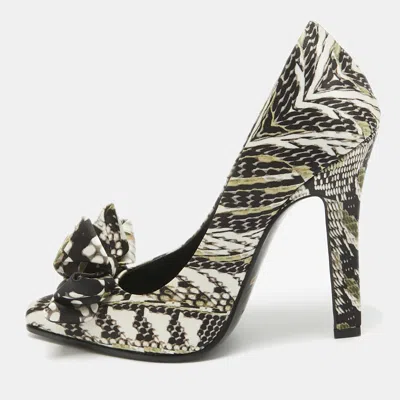 Roberto Cavalli Multicolor Printed Fabric Bow Pumps In Black