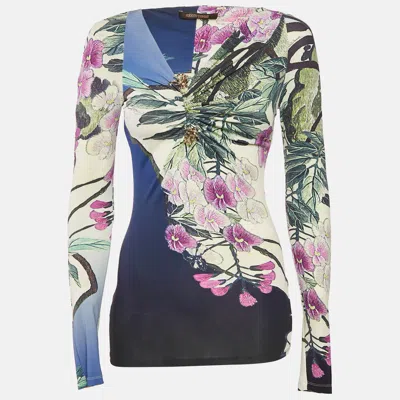 Pre-owned Roberto Cavalli Multicolor Printed Jersey Long Sleeve Top S