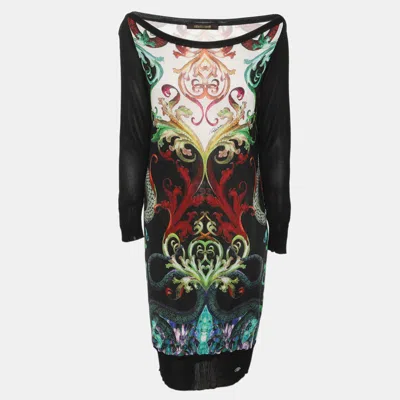 Pre-owned Roberto Cavalli Multicolor Printed Knit Long Sleeve Mini Dress M