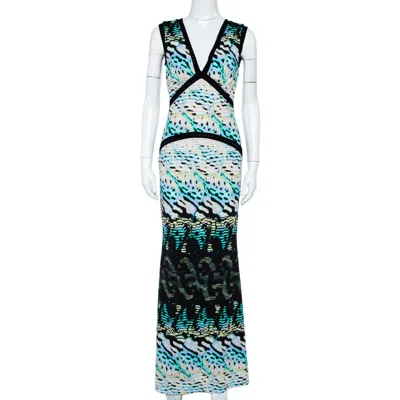 Roberto Cavalli Multicolor Printed Knit Paneled Sleeveless Maxi Dress