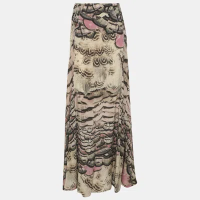 Pre-owned Roberto Cavalli Multicolor Printed Silk Lace Up Details Maxi Skirt L