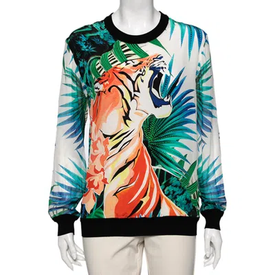 Roberto Cavalli Multicolor Printed Silk Long Sleeve T-shirt In Green