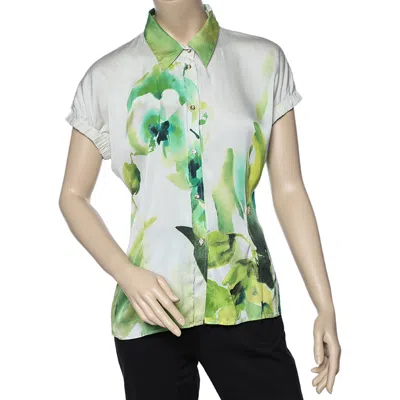Roberto Cavalli Multicolor Printed Silk Satin Shirt In Green