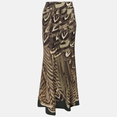 Pre-owned Roberto Cavalli Multicolor Printed Stretch Nylon Maxi Skirt M