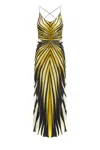 Roberto Cavalli Multicolor Silk Dress With Dynamic Stripes And V-cut Back In Multicolor