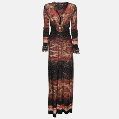 Pre-owned Roberto Cavalli Multicolor Snake Print Stretch Fabric Long Sleeve Maxi Dress S