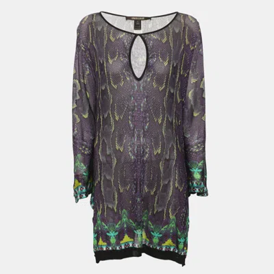 Pre-owned Roberto Cavalli Multicolor Snake Print Viscose Knit Belted Kaftan Top M
