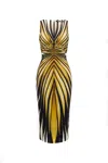 Roberto Cavalli Multicolor Striped Midi Dress With V-neckline And Ruching In Multicolor