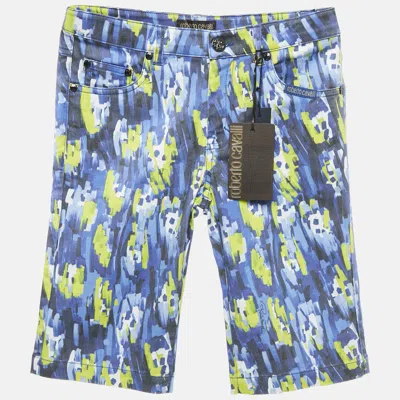 Pre-owned Roberto Cavalli Multicolor/blue Printed Gabardine Cotton Bermuda Short S