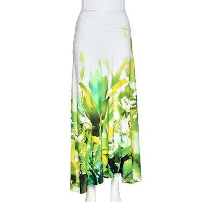 Roberto Cavalli Multicolored Printed Jersey Midi Skirt In White