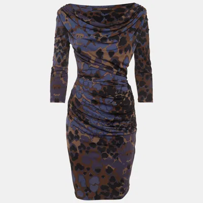 Roberto Cavalli Multicolour Animal Print Jersey Knit Mini Dress In Blue