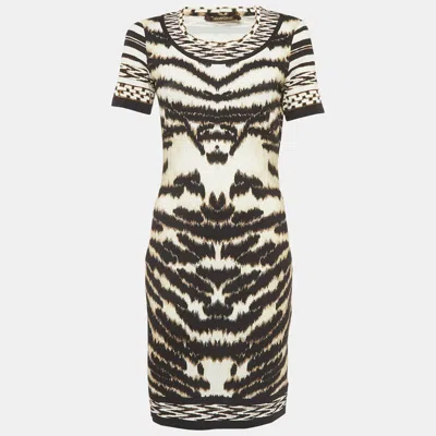 Roberto Cavalli Multicolour Animal Print Stretch Knit Mini Dress In Black
