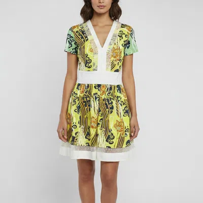 Pre-owned Roberto Cavalli Multicolour Floral Print Gabardine Short Sleeves Mini Dress M